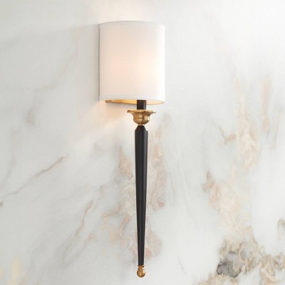 Arletta Black and Brass Wall Sconce with Linen Shade