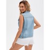 INSPIRE CHIC Women's Sleeveless Turndown Collar Button Down Chest Flap Pockets Washed Denim Vest - 4 of 4