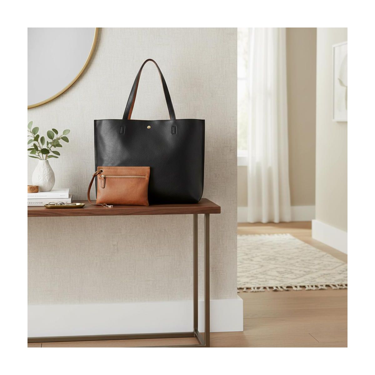 The Lakeside Collection Women's Faux Leather Reversible Tote Bag with Matching Purse - - thumbnail 8