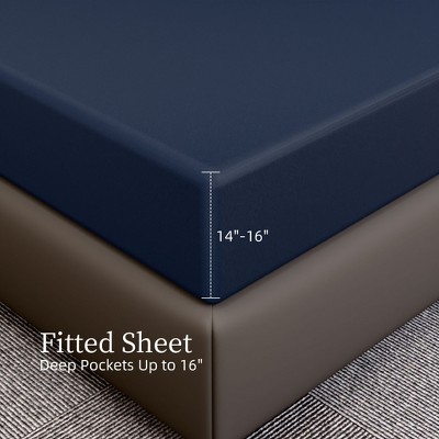 Skyzone Queen 4-Piece Navy Blue Bedding Set - Ultra-Soft Brushed Microfiber, Deep Pocket, Fade & Navy Blue 90" x 102" — фото 5