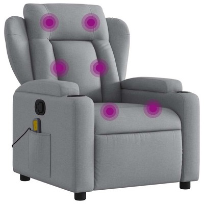 vidaXL Light Gray Fabric Recliner Chair, 6-Point Vibration Massage, Adjustable Backrest & Footrest