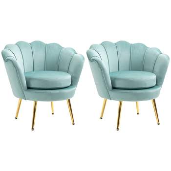 HOMCOM Elegant Velvet Fabric Accent Chair/Leisure Club Chair with Gold Metal Legs for Living Room, Set of 2, Green