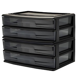 Homz 2 Pack Storage Cart, Wide Body 2 Drawer Plastic Container for Home and Office Organization, Black Frame with Smoke Tint Drawers - 1 of 4