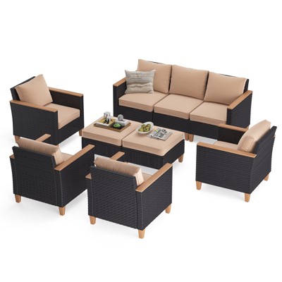 Maggift Patio Seating Sets, 9 Piece Outdoor Sectional Furniture Set with Cushions for Garden, Balcony, and Backyard, Beige, 23.8"*30"*30.7"