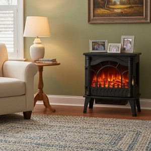 Bestier Electric Fireplace Stove, Freestanding Fireplace Heater with Realistic Flame, 1000/1500W Fireplace Heater, Black - 1 of 4
