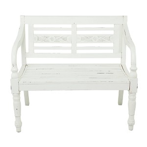 Farmhouse Mahogany Bench White - Olivia & May: 40" Indoor Entryway Bench with Back - 1 of 4