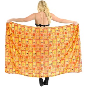 LA LEELA Women's Long Beachwear Holiday Swimsuit Wrap Sarong Swimwear Cover up Wraps One Size Multicolored, Geometric - 1 of 4