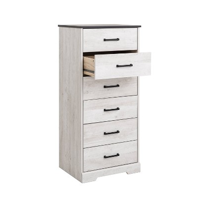 Washed White 6-Drawer Farmhouse Vertical Dresser