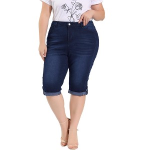 Agnes Orinda Women's Plus Size Mid-Rise Curvy Skinny Stretch Denim Jean Capri - 1 of 4