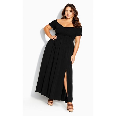 City Chic| Women's Plus Size Dress V Shirred Maxi - Black - 12 Plus ...