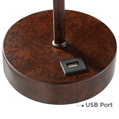 Bronze Metal Table Lamps with Beige Fabric Drum Shade and USB Ports