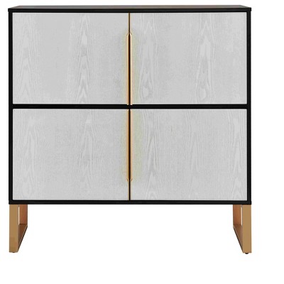 Lirago Black White Storage Cabinet 4-Door Buffet Sideboard with Metal Handles 42"H x 15.5"D x 42"W