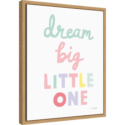 Dream Big Little One Pastel Typography Canvas Art with Natural Maple Frame