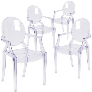 Emma and Oliver 4 Pack Oval Back Ghost Chair - Arms in Transparent Crystal - Stackable Side Chair - 1 of 4