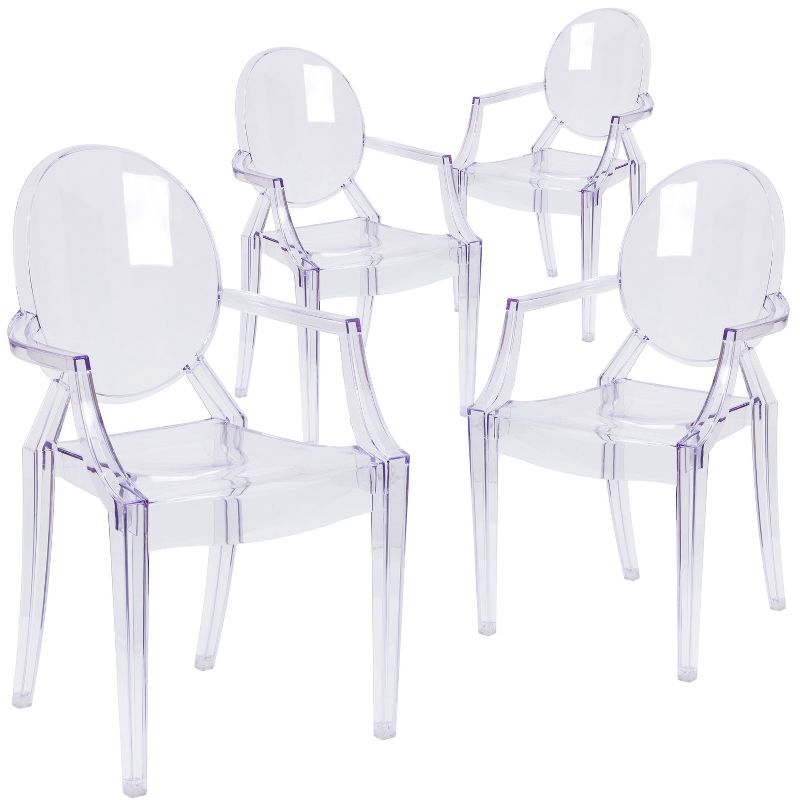 Emma and Oliver 4 Pack Oval Back Ghost Chair - Arms in Transparent Crystal - Stackable Side Chair, 1 of 12