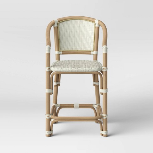 Parksley Rattan and Woven Counter Height Barstool White Threshold