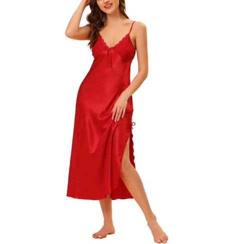Cheibear Women's Spaghetti Strap Nightdress Cami Satin Pajama Dress Red  Large : Target