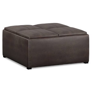 35" Franklin Square Coffee Table Storage Ottoman Linen Look Fabric - Wyndenhall - 1 of 4