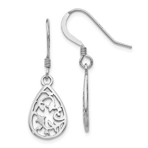 Black Bow Jewelry 15mm Floral Teardrop Dangle Earrings in Sterling Silver - 1 of 4