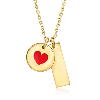 Ross-Simons Italian 14kt Yellow Gold Heart and Bar Necklace With Red Enamel Size 16
