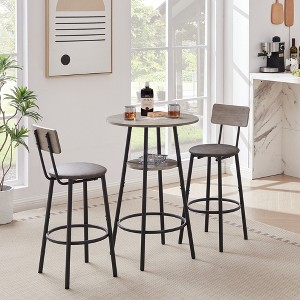 DOMETOUR Round Bar Stool Set with Shelf Upholstered Stool with Backrest - 1 of 4
