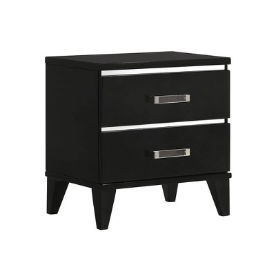 Chelsie Sleek Black Solid Wood Nightstand with Silver Accents