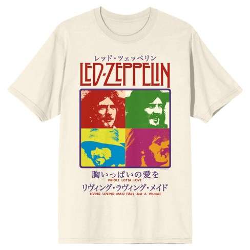 Led Zeppelin Chest Print Crew Neck Short Sleeve Natural Men’s T-shirt-XL