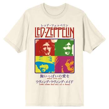 Led Zeppelin Chest Print Crew Neck Short Sleeve Natural Men's T-shirt
