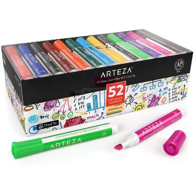 Arteza Dry Erase Markers, Chisel Tip, 12 Assorted Colors for School - 52 Pack (ARTZ-8413)