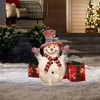 LuxenHome 2Ft Lighted White Tinsel Frosted Snowman with Red Top Hat, Outdoor Holiday Decoration White, Red, Green, Black - 4 of 4