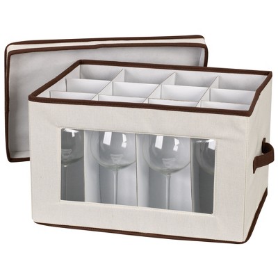 Beige Fabric Stackable Wine Glass Storage Box with Window