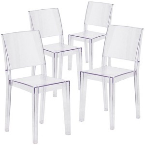 Emma and Oliver 4 Pack Transparent Stacking Side Chair - Armless Side Chair - Resin Stack Chair - 1 of 4