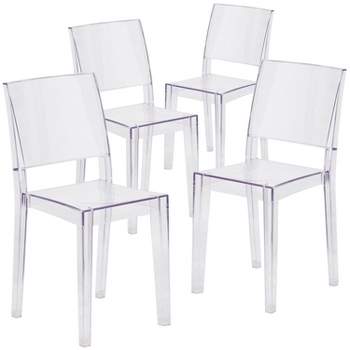 Emma and Oliver 4 Pack Transparent Stacking Side Chair - Armless Side Chair - Resin Stack Chair