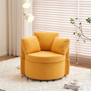 34" Teddy Fabric Round Swivel Lounge Chair, Comfy Upholstered Single Sofa Chair with Backrest, Storage, 3 Pillows – Cuddlewood - 1 of 4