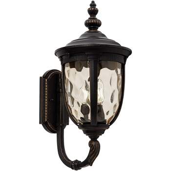 John Timberland Bellagio Vintage Rustic Outdoor Wall Light Fixture Veranda Bronze Upbridge 21" Hammered Glass Sconce for Post Exterior Barn Deck House