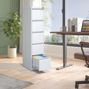 5 Drawer Vertical File Cabinet with Lock, Metal Locking Filing Cabinet for Home Office, File Storage Cabinet for A4/Letter/Legal Size File - 1 of 4