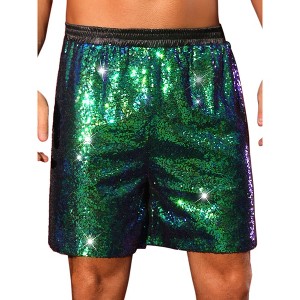 Lars Amadeus Men's Elastic Waist Party Disco Sparkly Glitter Nightclub with Pocket Sequins Shorts - 1 of 4