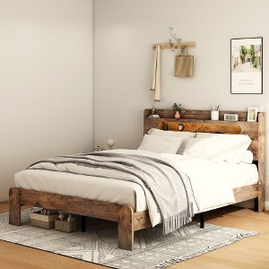 NicBex Full/Queen/King Vintage Bed Frame with 2-Tier Storage & LED Headboard,Modern Platform Bed for Bedroom,No Box Spring Needed - 1 of 4