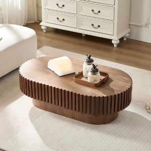 Lyngins Modern Handcraft Drum Coffee Table, Ellipse Coffee Table for Living Room, 43.7" Multi-Functional Living Room Table & Center Table - 1 of 4
