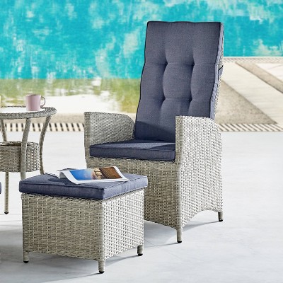 Haven 5-Piece Gray Wicker Recliner Set with Blue Cushions
