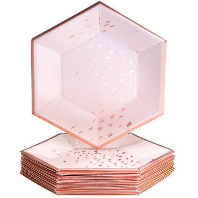 Silver Spoons Elegant Disposable Hexagon Plates for Party, Heavy Duty Disposable Dinner Set (18 PC)	