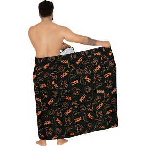 LA LEELA Men's Pareo Halloween Costumes Ghost Party Swim Trunks Swimwear Summer Sarong Full Beach Wrap for Men One Size Black, Ghost - 1 of 4