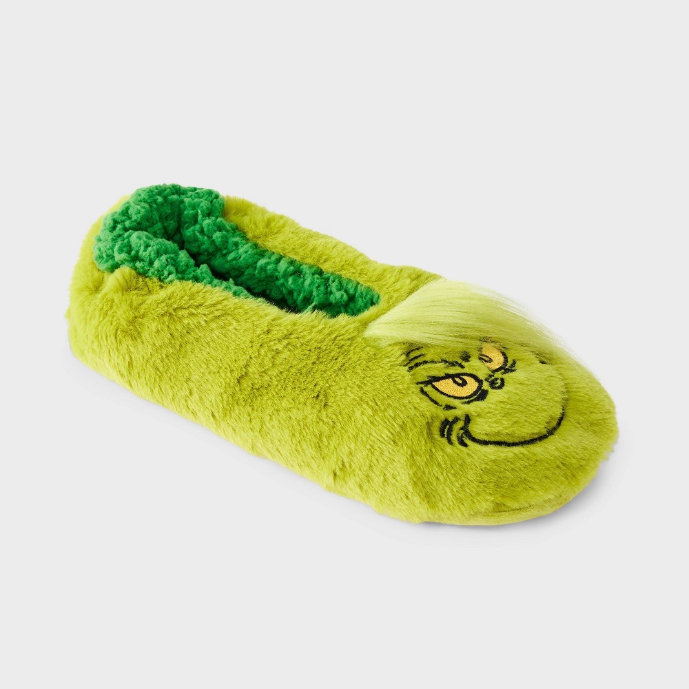 Women's The Grinch Faux Fur Slipper Socks with Grippers - Green M/L