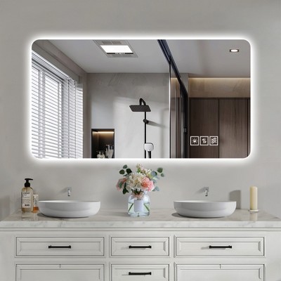 Wall mounted LED lighting mirror/bathroom mirror/full-length mirror,three color lighting+IP44 waterproof+anti fog+touch switch 24¡Á48 inches