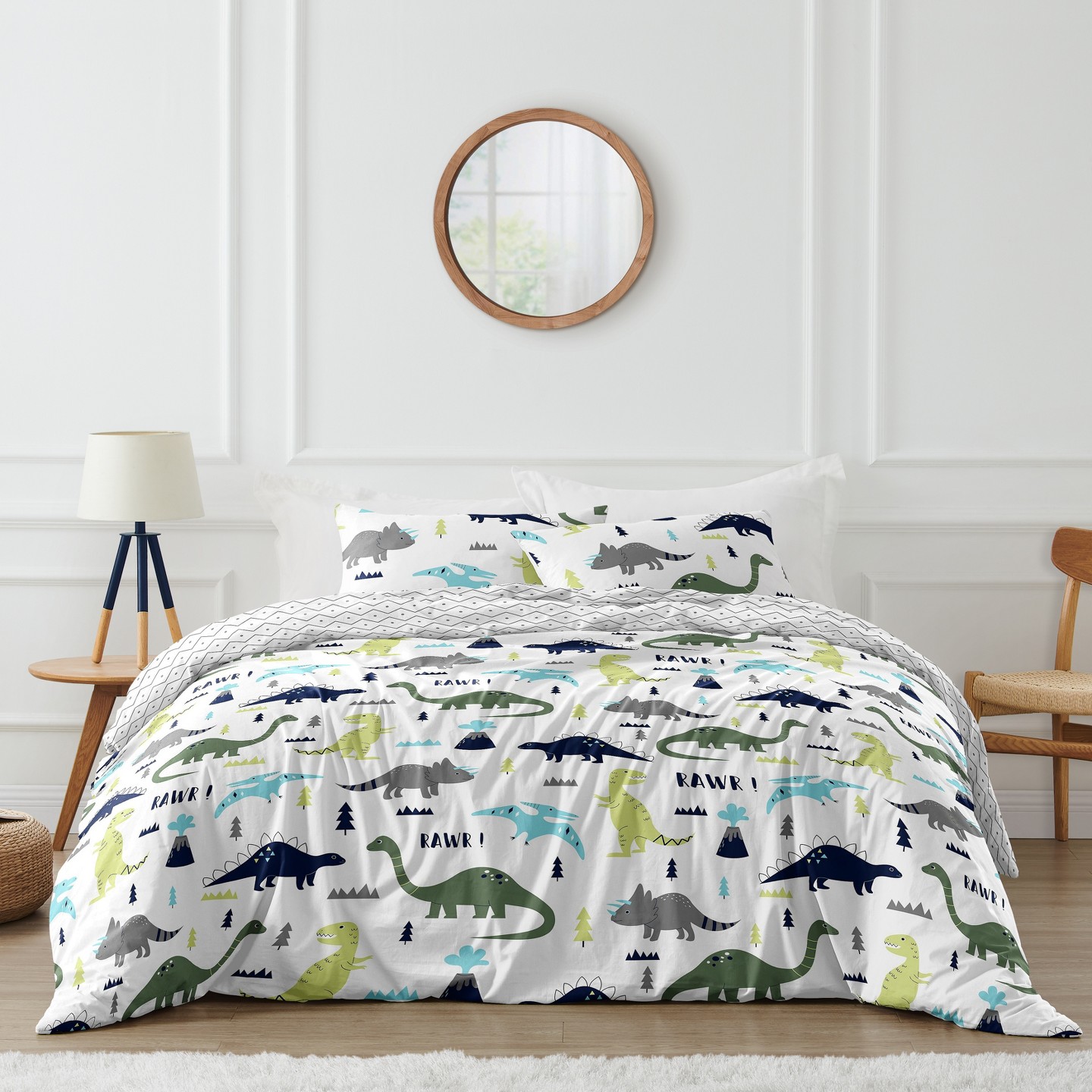 Постельное бельё Sweet Jojo Designs Full/Queen Comforter Bedding Set Mod Dinosaur Blue and Green 3pc. для мальчиков, цвет: Синий — фото 1