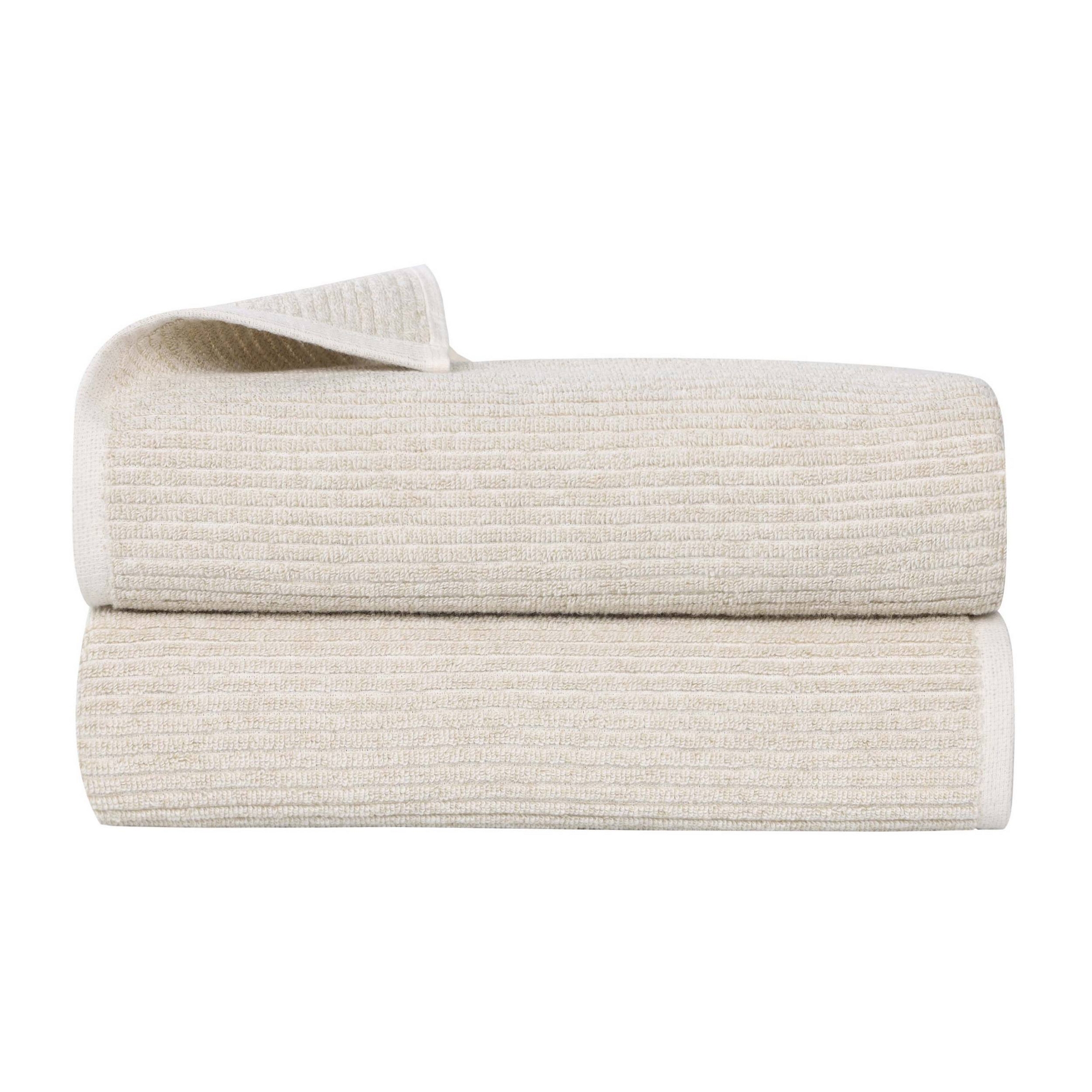 Viscose Cotton Blend Medium Weight Soft Textured Ribbed Bath Sheets, Set of 2, Beige - Blue Nile Mills