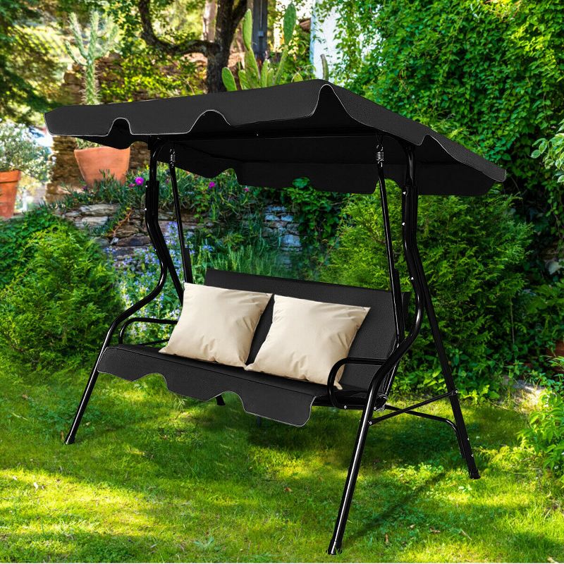 Costway Patio 3 Seats Canopy Swing Glider Hammock Cushioned Steel Frame Outdoor, 2 of 10