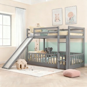 Luxystar Kids Bunk Bed with Slide, Convertible Twin over Twin Bunk Bed with 3 Configurations, Ladder and Safety Guardrails - 1 of 4