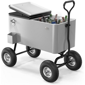 VINGLI 80 Quart Wagon Rolling Cooler Ice Chest, w/Long Handle and 10" Wheels - 1 of 4