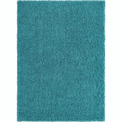 Deep Aqua Blue Rectangular Shag Indoor Area Rug